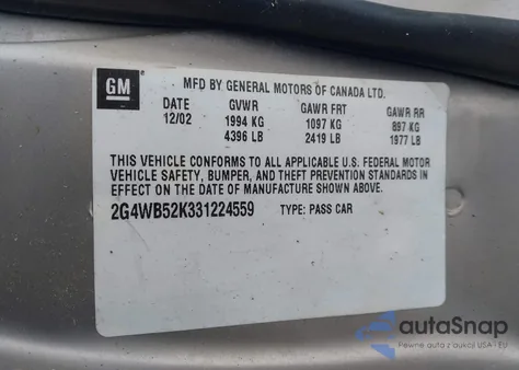 2003 Buick Regal Ls из США, поврежденный, VIN 2G4WB52K331224559